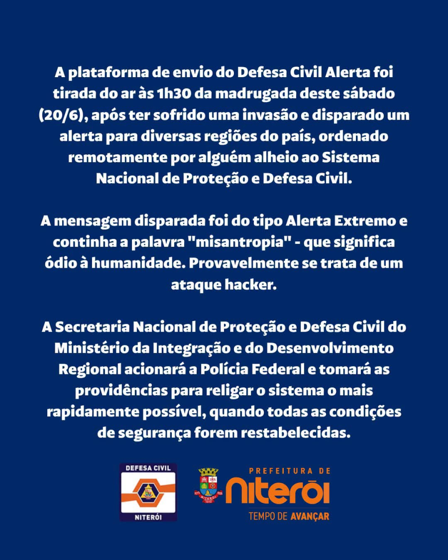 A Defesa Civil de Niterói não emitiu qualquer alerta na madrugada deste sábado (20/06).